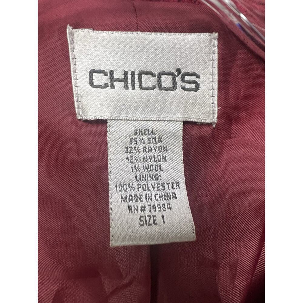 Chico's Gorgeous Berry red silk blend open front peplum Blazer size 1 Womens - Picture 4 of 7
